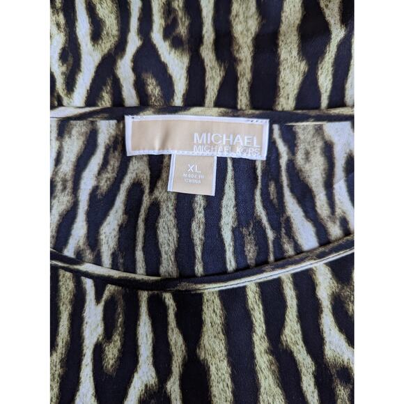 Michael Michael Kors Blouse XL Brown Animal Print 3/4 Length Sleeve - Picture 7 of 7